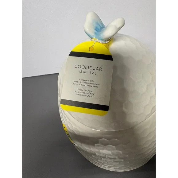 The Beehive Ceramic Cookie Jar Honeycomb Bumblebee Canister 42oz Cream NEW - Picture 5 of 10